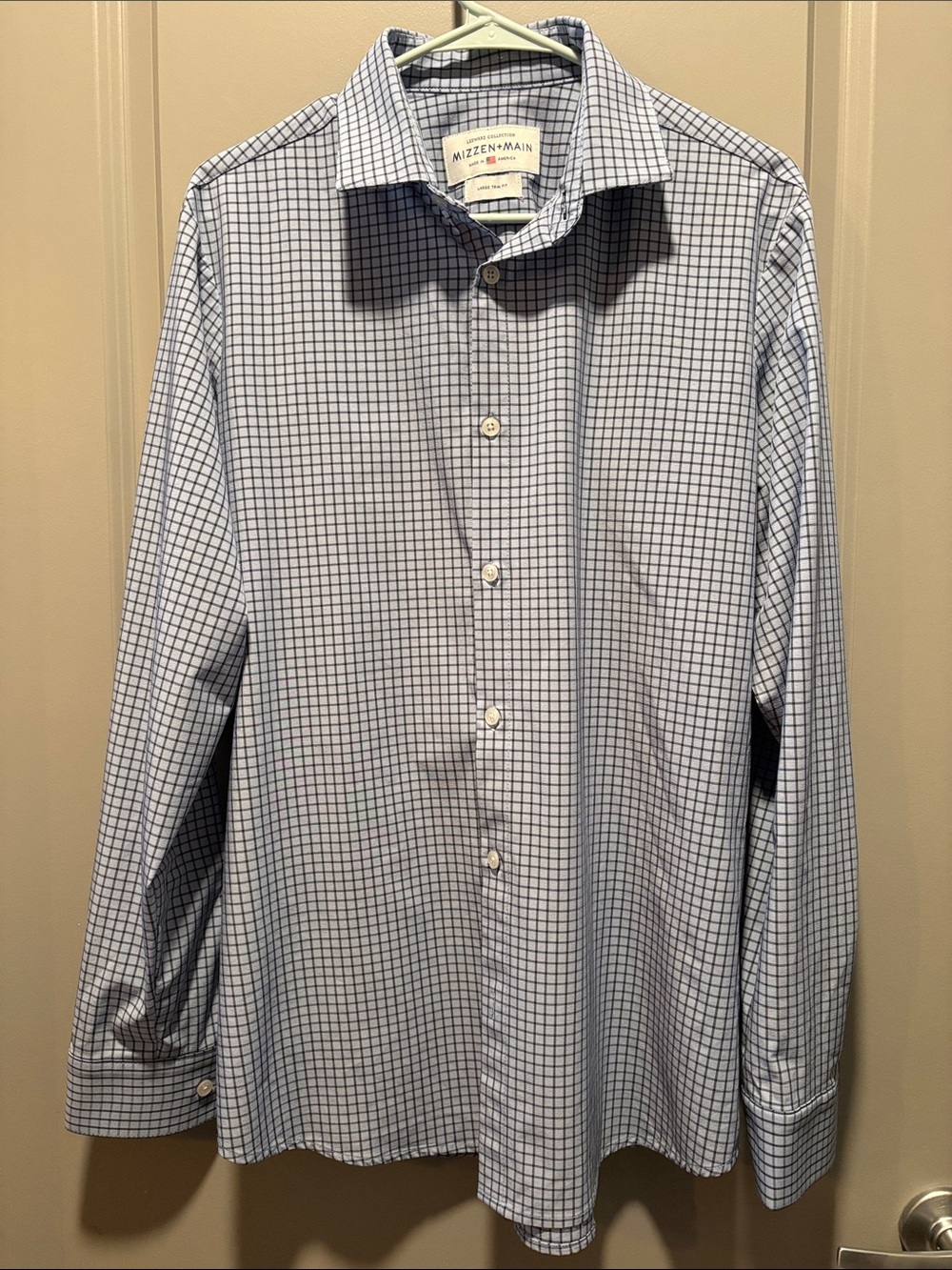 Mizzen+Main Leeward L Trim Fit Windowpane Performance Dress Shirt Blue